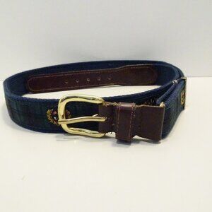 Vintage FootJoy Golf Belt Size M Black Watch Plaid Embroidered Ribbon Leather